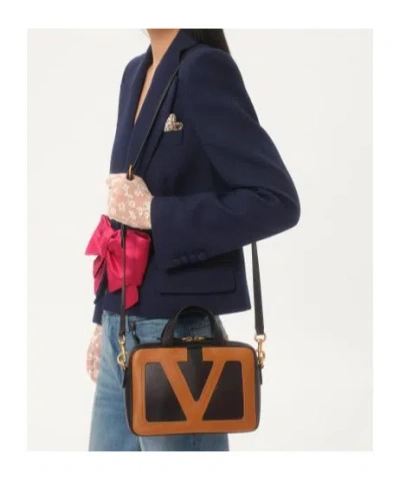 Valentino Viva Superstar Small Vlogo Leather Duffle Top-handle Bag In Brown