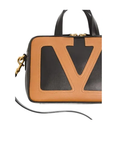 Valentino Viva Superstar Small Vlogo Leather Duffle Top-handle Bag In Brown