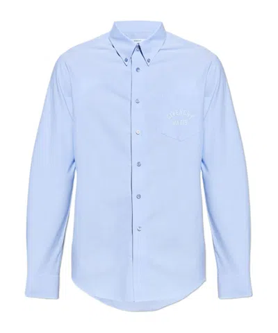 Givenchy Button-down Shirt With Pointed Collar And Embroidered Detail In Blue