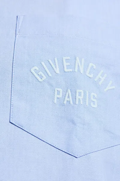 Givenchy Button-down Shirt With Pointed Collar And Embroidered Detail In Blue