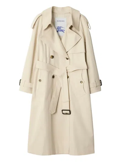 Burberry Light Beige Cotton Fitzrovia Trench Coat Women In Neutral