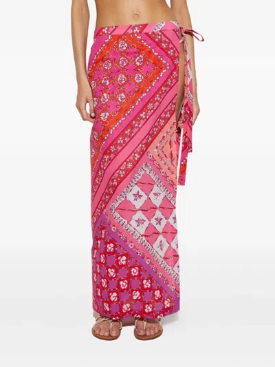Pucci Patchwork Wrap Midi Skirt In Pink