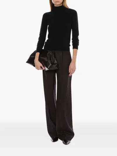 Alberta Ferretti Mock Neck Long Sleeve Knitwear With Buttons In Black