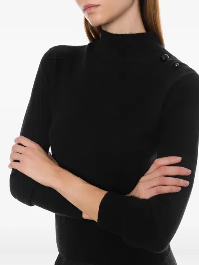 Alberta Ferretti Mock Neck Long Sleeve Knitwear With Buttons In Black