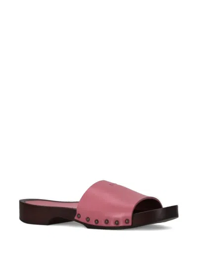 La Rose Leather Flat Sandals Open Toe Studs In Pink