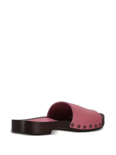 La Rose Leather Flat Sandals Open Toe Studs In Pink