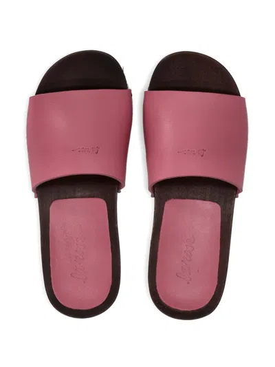 La Rose Leather Flat Sandals Open Toe Studs In Pink