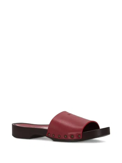 La Rose Studded Leather Clogs In Red