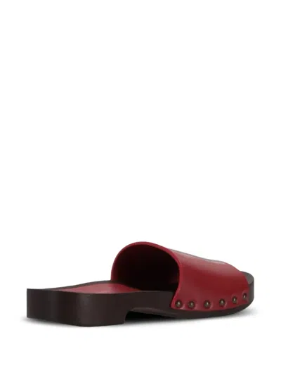 La Rose Studded Leather Clogs In Red