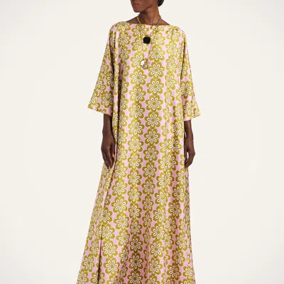 La Doublej La Double J Muumuu Printed Silk-twill Maxi Dress In Pink