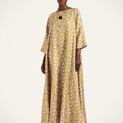 La Doublej La Double J Muumuu Printed Silk-twill Maxi Dress In Pink