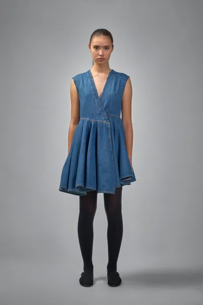 Alaïa Alaia Deep Stone Denim Wrap Dress In Blue