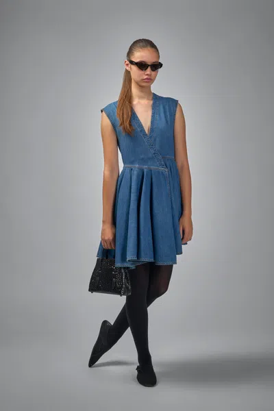 Alaïa Alaia Deep Stone Denim Wrap Dress In Blue