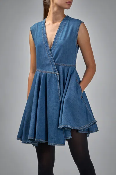Alaïa Alaia Deep Stone Denim Wrap Dress In Blue