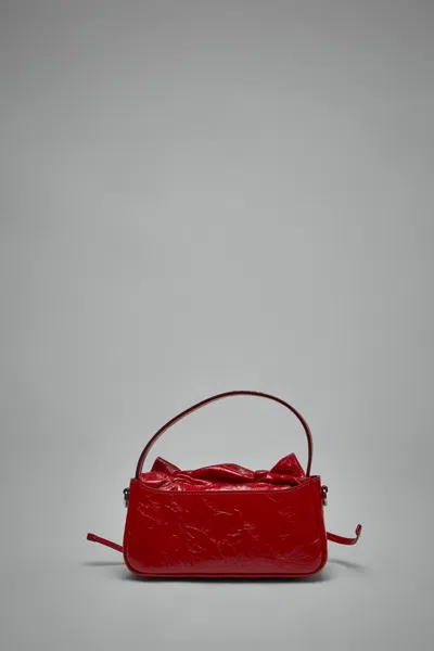 Acne Studios Multipocket Crinkle Patent Leather Top Handle Bag In Red