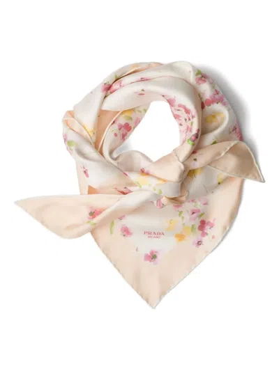 Prada Floral-print Silk Scarf In Neutral