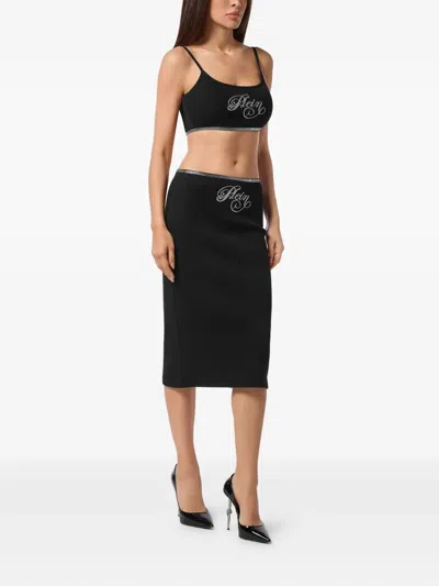 Philipp Plein Mini Tank Top Elastic Strass Signature In Black