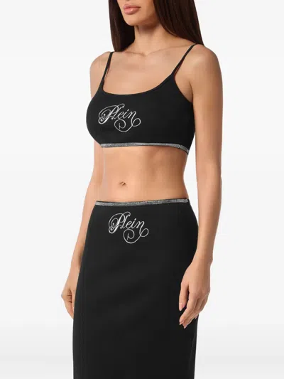 Philipp Plein Mini Tank Top Elastic Strass Signature In Black