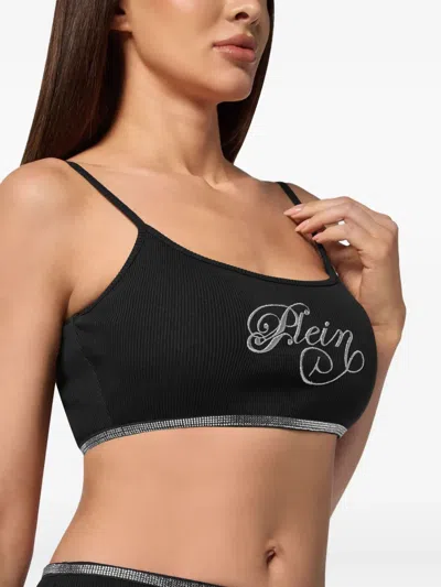 Philipp Plein Mini Tank Top Elastic Strass Signature In Black