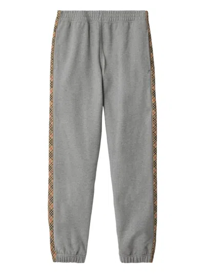 Burberry Cotton Check-stripe Slim Sweatpants In Gray
