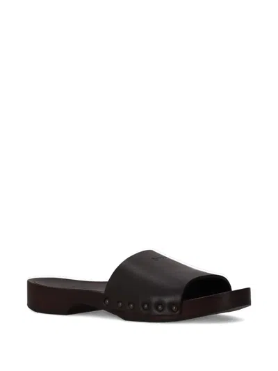 La Rose Studded Leather Clogs In Brown