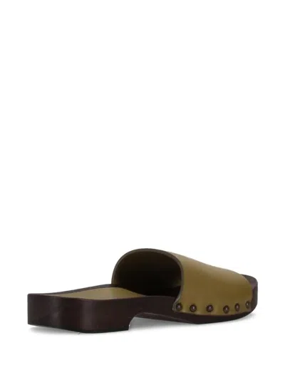 La Rose Studded Leather Clogs In Green