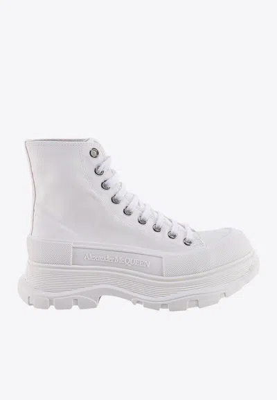 Alexander Mcqueen 45mm Tread Slick Canvas Combat Boots In White