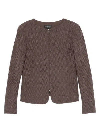 Emporio Armani Chevron Pattern Tailored Fit Blazer Jacket In Brown