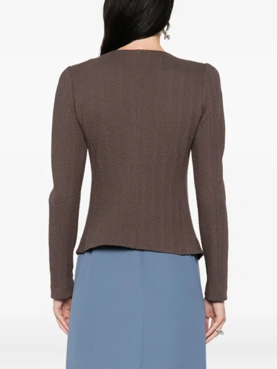 Emporio Armani Chevron Pattern Tailored Fit Blazer Jacket In Brown