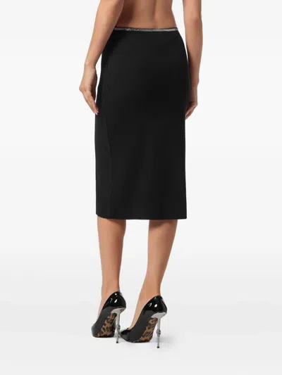 Philipp Plein Midi Skirt Elastic Signature In Black