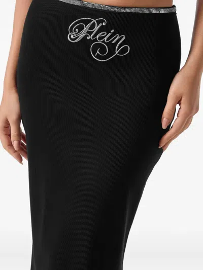 Philipp Plein Midi Skirt Elastic Signature In Black