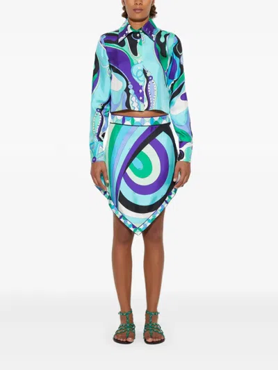 Pucci Abstract-print Asymmetric Mini Skirt In Blue