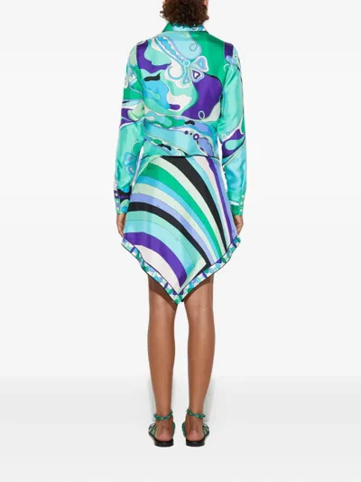 Pucci Abstract-print Asymmetric Mini Skirt In Blue