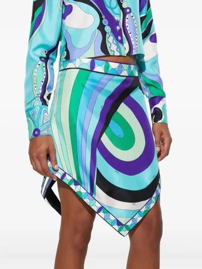 Pucci Abstract-print Asymmetric Mini Skirt In Blue