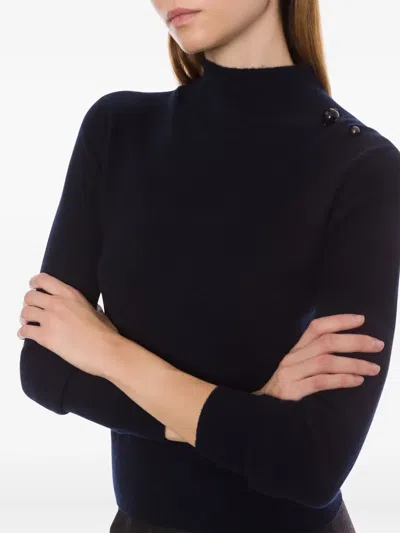 Alberta Ferretti Mock Neck Long Sleeve Knitwear With Buttons In Black