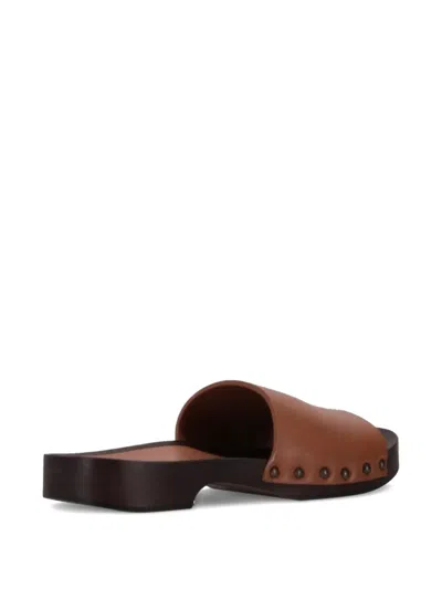 La Rose Studded Leather Clogs In Brown
