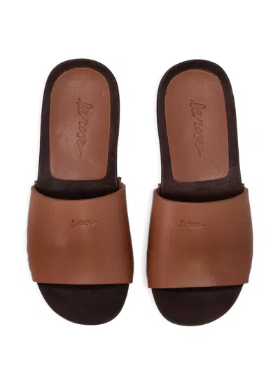 La Rose Studded Leather Clogs In Brown