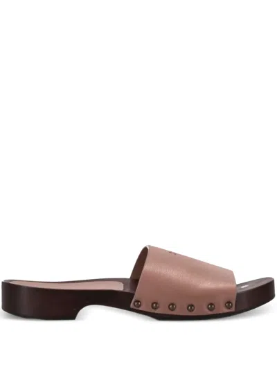 La Rose Studded Leather Clogs In Pink