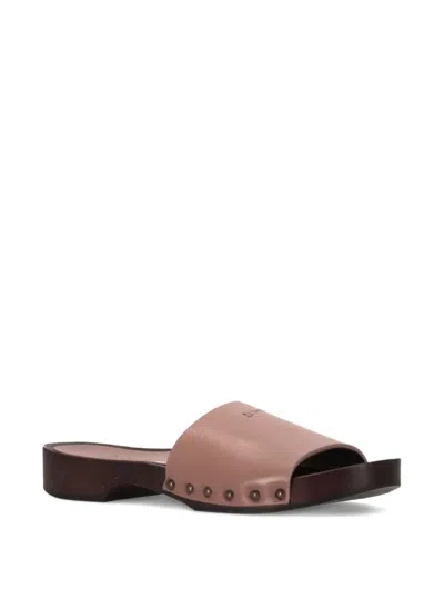La Rose Studded Leather Clogs In Pink
