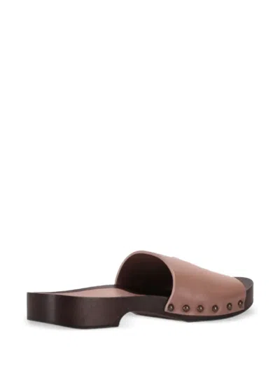 La Rose Studded Leather Clogs In Pink