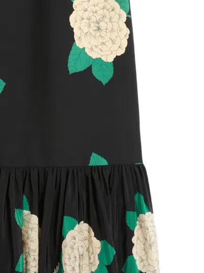Valentino Womens Nero Avorio Verde Floral-print Silk-crepe Maxi Skirt In Multi