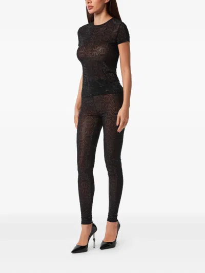 Philipp Plein Tulle Sexy Pure Fit T-shirt Monogram Strass In Black