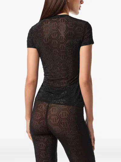 Philipp Plein Tulle Sexy Pure Fit T-shirt Monogram Strass In Black