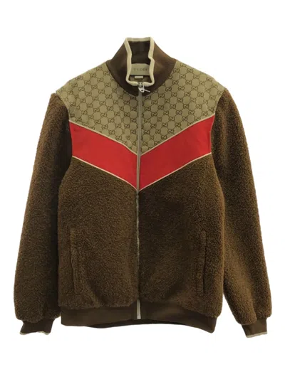 Pre-owned Gucci 2010s Gg-pattern Fleece-panelled Jacket In Brown