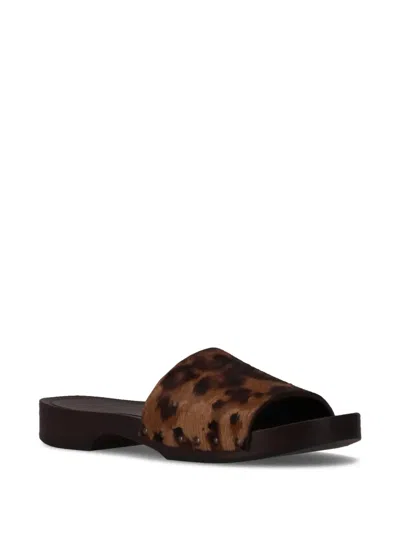 La Rose Leopard Print Studded Leather Clogs In Brown