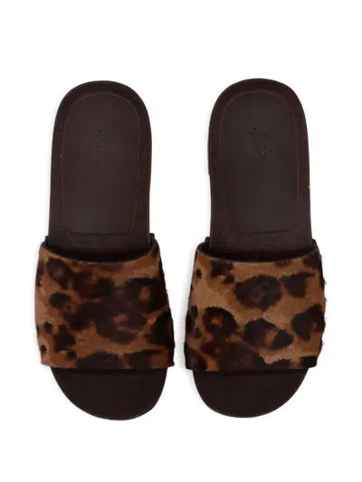 La Rose Leopard Print Studded Leather Clogs In Brown