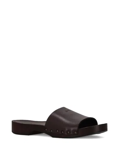 La Rose Studded Leather Clogs In Brown