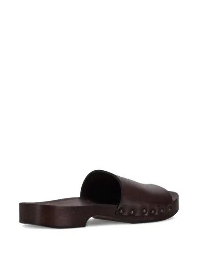 La Rose Studded Leather Clogs In Brown