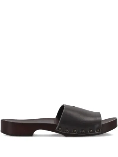 La Rose Studded Leather Clogs In Black