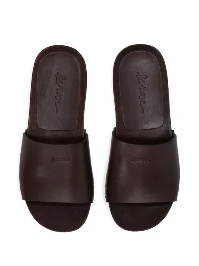 La Rose Studded Leather Clogs In Brown
